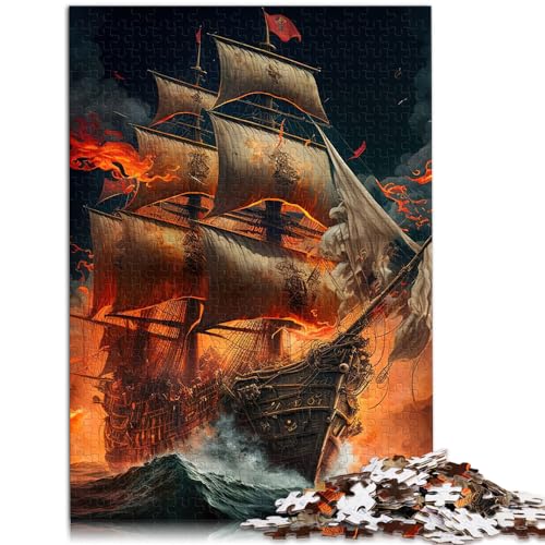 Schweres Puzzle für Erwachsene, 1000 Teile, Piratenschiff, für Erwachsene und Kinder ab 12 Jahren, Holzpuzzle, Lernspiel, Größe: 50 x 75 cm von LXQING