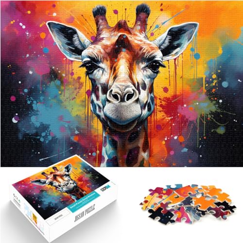 Schweres Puzzle für Erwachsene, 300 Teile, farbenfrohe psychedelische Giraffenkunst, für Erwachsene, Familien oder Kinder, Holzpuzzle, Geschenkspielzeug, Größe: 26 x 38 cm von LXQING