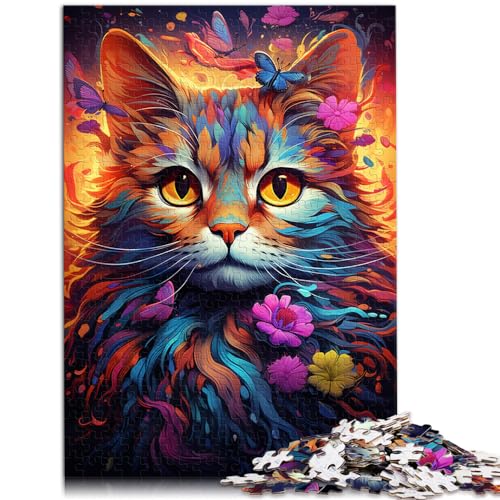 Schweres Puzzle für Erwachsene, 500 Teile, Farbzeichnung, Katze, für Erwachsene und Jugendliche ab 12 Jahren, Holzpuzzle, Familienunterhaltungsspielzeug, Größe: 38 x 52 cm von LXQING