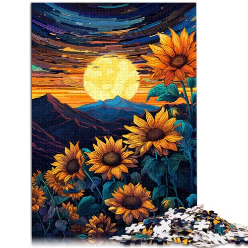 Schweres Puzzle für Erwachsene, 500 Teile, Sonnenblumen und Mond am Himmel, für Erwachsene und Kinder ab 12 Jahren, Holzpuzzle, Lernspiele für Erwachsene und Kinder, Größe: 38 x 52 cm von LXQING