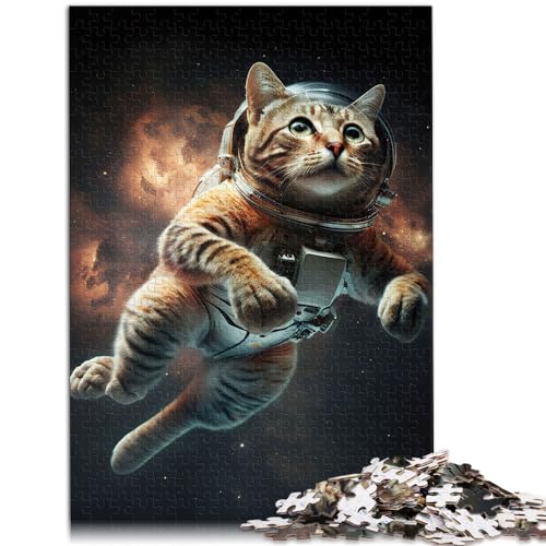 für Erwachsene, 300 Teile, Astronautenkatze im Weltraum, Holzpuzzle für Jugendliche und Erwachsene, anspruchsvolles Puzzle für Erwachsene, Größe: 26 x 38 cm von LXQING