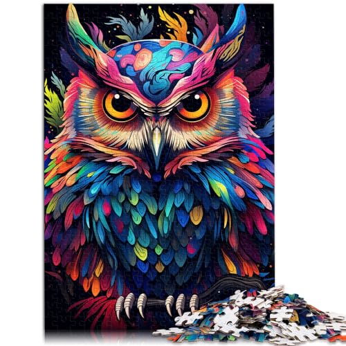 für Erwachsene 1000-teiliges Puzzle, Psychedelische Bunte Eule, für Erwachsene und Kinder ab 12 Jahren, Holzpuzzle, Familienaktivität, Größe: 50 x 75 cm von LXQING