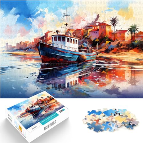 für Erwachsene 1000-teiliges Puzzle, angedocktes Schiff, für Erwachsene und Kinder ab 12 Jahren, Holzpuzzle, entspannendes geistiges Lernspielzeug, Größe: 50 x 75 cm von LXQING