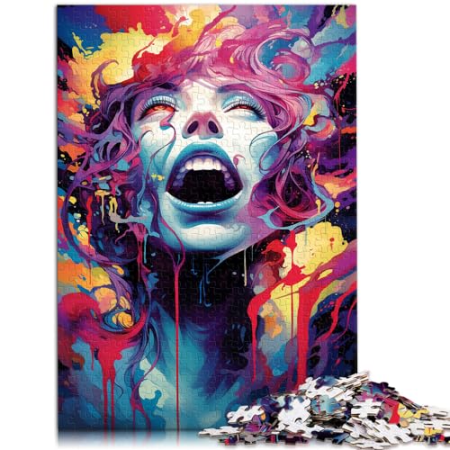 für Erwachsene 1000-teiliges Puzzle-Geschenk, buntes psychedelisches Mädchen, für Erwachsene und Kinder ab 12 Jahren, Puzzle aus Holz, Spielzeug-Wanddekoration, Größe: 50 x 75 cm von LXQING