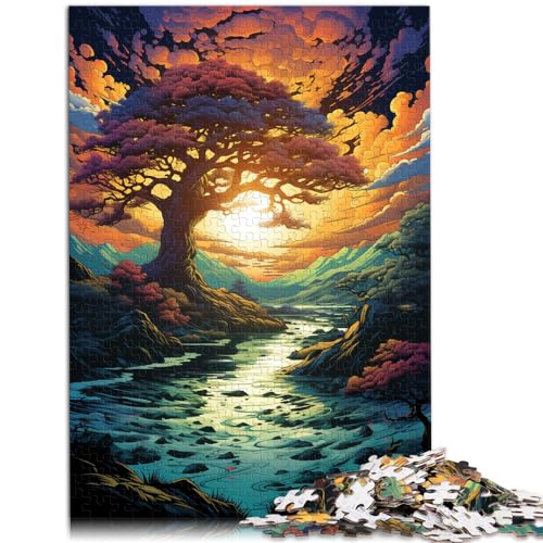 für Erwachsene 500-teiliges Puzzle-Geschenk, Bunter Fantasie-Sonnenuntergangsbaum, für Erwachsene und Kinder ab 12 Jahren, Holzpuzzle, Schwierig und herausfordernd, Größe: 38 x 52 cm von LXQING