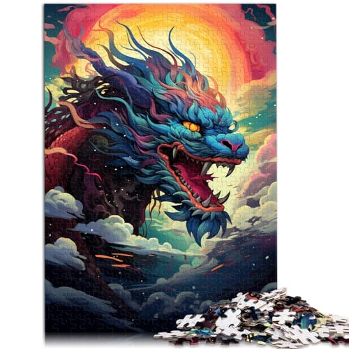 für Erwachsene Puzzle 1000 Teile, Bunter Psychedelischer chinesischer Drache am Himmel, Geeignet für Erwachsene und Kinder über 12 Jahre Holzpuzzle für Erwachsene, Anspruchsvolles Spielpuzzle, von LXQING