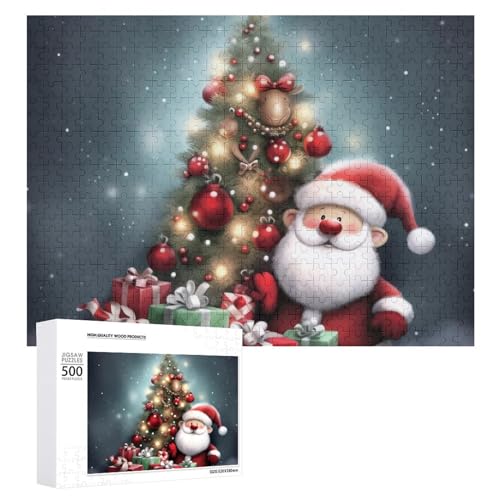 Merry ChristmasPuzzles 500 Teile, personalisiertes Puzzle für Erwachsene, Holzbild, Puzzle, herausforderndes Puzzle mit Aufbewahrungstasche, Heimdekoration, Fotos, Puzzle für Feiertage, Hochzeit von LXTDPBK