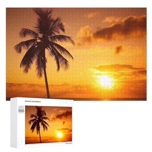 Palmen-Sonnenuntergang-Puzzles, 500 Teile, personalisiertes Puzzle für Erwachsene, Holzbild, Puzzle, anspruchsvolles Puzzle mit Aufbewahrungstasche, Heimdekoration, Fotos, Puzzle für Feiertage, von LXTDPBK