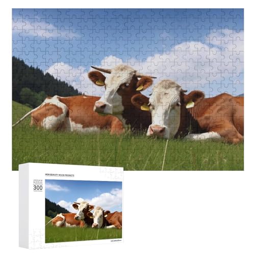 Puzzle Personalisiertes Fotopuzzle 1000/500/300 Teile Niedliche Kühe Entspannt Auf Gras Haustier Puzzle für Erwachsene Holz Hochzeit Puzzle Familientreffen Puzzle für Halloween Feiertage von LXTDPBK