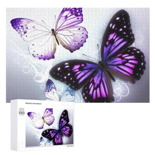 Weiße lila Schmetterlinge, Puzzle, 500 Teile, personalisiertes Puzzle für Erwachsene, Holzbild, Puzzle, herausforderndes Puzzle mit Aufbewahrungstasche, Heimdekoration, Fotos, Puzzle für Feiertage, von LXTDPBK
