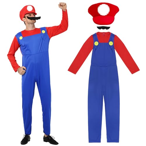 Kostüm Kinder/Erwachsene, Kostüm mit Bodysuit, Cap und Bart, Kinder Erwachsenen Cosplay Kostüm, Karneval Halloween Cosplay Kostüm Dekoration für Junge Mädchen Kinder Erwachsene Faschingskostüme von LXWINNER