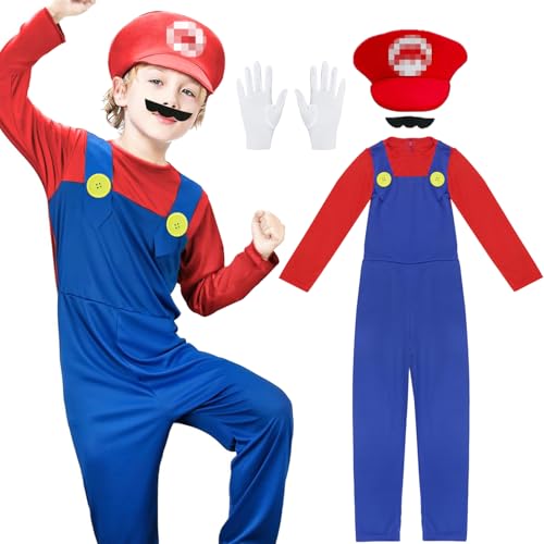 Kostüm Kinder/Erwachsene, Kostüm mit Bodysuit, Cap und Bart, Kinder Erwachsenen Cosplay Kostüm, Karneval Halloween Cosplay Kostüm Dekoration für Junge Mädchen Kinder Erwachsene Faschingskostüme von LXWINNER