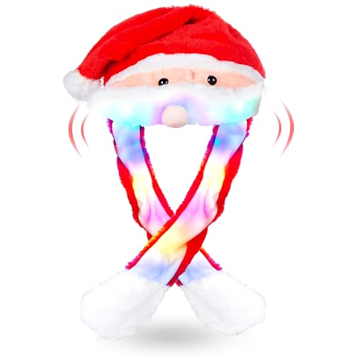 LED Weihnachtsmütze,Beweglicher Bart Hut,Mütze mit Beweglichen Ohren,Weihnachtsmann Plüsch Hut,Weihnachtsmütze Lustiger Hut für Cosplay Urlaub Weihnachten Karneval Party Geschenk für Erwachsene Kinder von LXWINNER