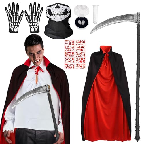 LXWINNER Vampir Umhang Set, Karneval Halloween Kostüm Damen, Teufelskostüm Damen für Mottoparty Cosplay von LXWINNER