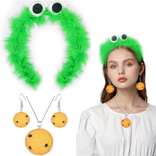 LXWINNER Cookie Monster Haarreif, krümelmonster kostüm Damen Kinder, Keks-Halskette, Cookie Ohrringe, Krümelmonster Kostüm Accessories, Damen Kinder Kostüm Halloween Karneval Fasching Cosplay von LXWINNER