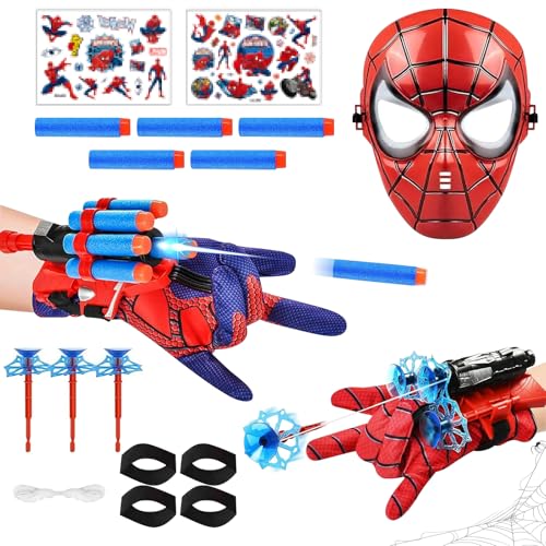 2 Stück Spider Launcher Handschuh, Kids Spider Hero Handschuhe, Super Spider Launcher, Launcher Handschuh mit Maske und Aufkleber, Für Kinder Fans Cosplay Spider Handschuhe Launcher Spielzeug von LXYYDS