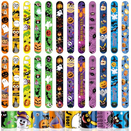 24 Stück Schnapparmband Halloween, Halloween Armband Kinder, Halloween Slap Armband, Halloween Schnappring Armband, Slap Bands Halloween Party Mitgebsel, Halloween Spielzeug für Jungen Mädchen von LXYYDS