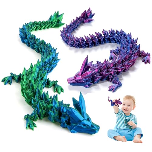 LXYYDS 2 Stück 3D Gedruckter Drache, Drachen Spielzeug, Beweglicher Drachen Figuren, 3D Gedrucktes Kristall Drachen Spielzeug, Für Kinder Drachenliebhaber von LXYYDS