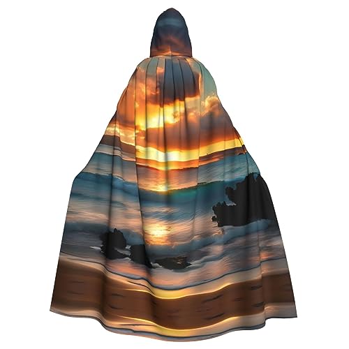 LXqlSS Beach Maui Hawaii Sonnenuntergang Meer Wellen Wolken Kapuzenumhang Unisex Halloween Umhang für Teufel Hexe Zauberer Halloween Weihnachten Cosplay von LXqlSS