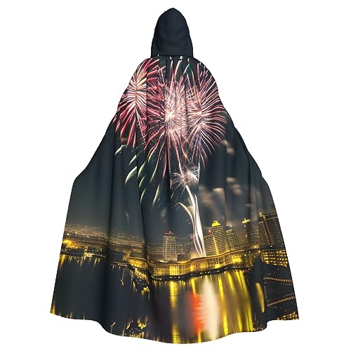 LXqlSS Kapuzenumhang mit Feuerwerk-Muster, Unisex, Halloween-Umhang für Teufel, Hexe, Zauberer, Halloween, Weihnachten, Cosplay von LXqlSS