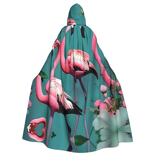 LXqlSS Kapuzenumhang mit Flamingo-Blumen, Unisex, für Teufel, Hexe, Zauberer, Halloween, Weihnachten, Cosplay von LXqlSS