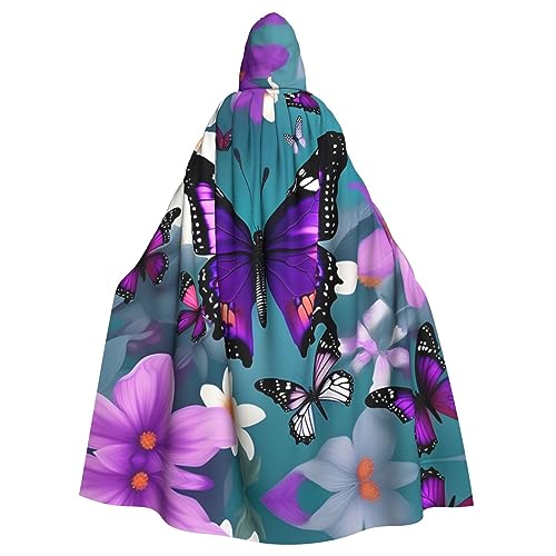 LXqlSS Lila Schmetterling und Blumen Kapuzenumhang Unisex Halloween Umhang für Teufel Hexe Zauberer Halloween Weihnachten Cosplay von LXqlSS