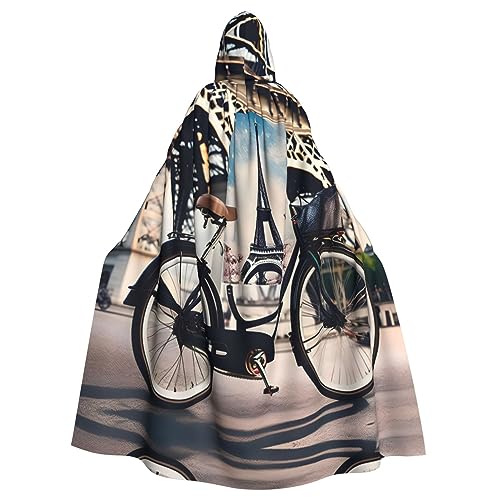 LXqlSS Romantischer Paris Eiffelturm Fahrrad Kapuzenumhang Unisex Halloween Umhang für Teufel Hexe Zauberer Halloween Weihnachten Cosplay von LXqlSS