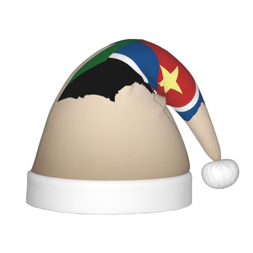 LXqlSS Südsudan-Flaggenkarte mit gelbem Sternendruck, Weihnachtsmannmütze, Weihnachtsmütze, Winterurlaubsmütze für Weihnachten, Party, Zubehör von LXqlSS