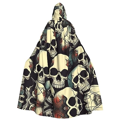 LXqlSS Totenkopf-Skelett-Kapuzenumhang, Unisex, Halloween-Umhang für Teufel, Hexe, Zauberer, Halloween, Weihnachten, Cosplay von LXqlSS