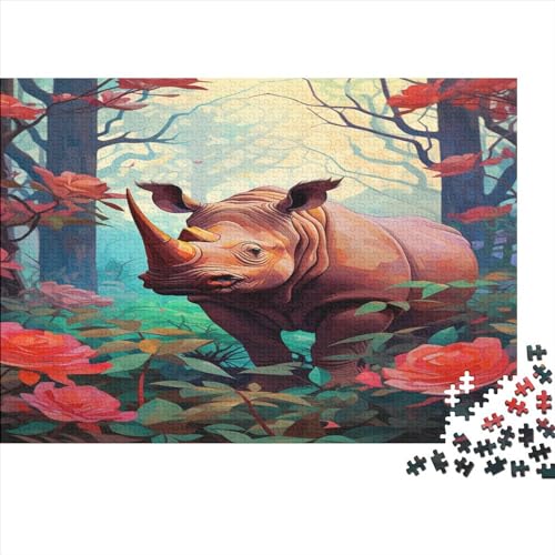 Wald Rhinozeros 300 Teile Puzzle Lernspiel Spielzeug Puzzles Für Erwachsene Klassische AI Animals Puzzles Puzzles Erwachsene 300pcs (40x28cm) von LYCREW