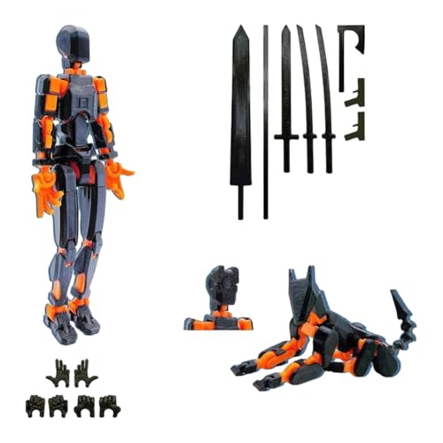 LYEAA 13 Roboter-Aktion Figur mit Robo Dog 3D Printed Actionfigur Mehrgelengte Actionfiguren Schreibtisch Dekoration Geschenke für ihn (Schwarzorange) von LYEAA