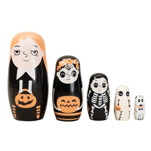 LYEAA 5 Schichten Halloween-Mädchen-Muster Russische Matroschka-Puppen Basteln Holzstapelbare Matroschka-Puppen Russische Matroschka-Puppe Heim-Halloween-Dekoration von LYEAA