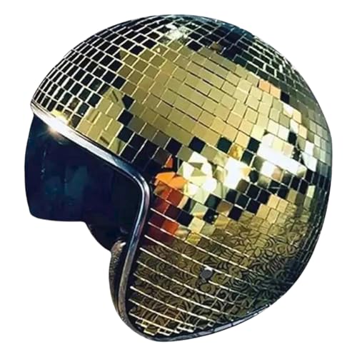 LYEAA Classic Disco Ball Helm Glitter Mirror Glass Punk Kostümhut mit einziehbarem Visor Disco Helm Reflexionspunkte Discy -Hut für Frauen Männer DJ Club Stage Bar Party Hochzeit (Gold) von LYEAA