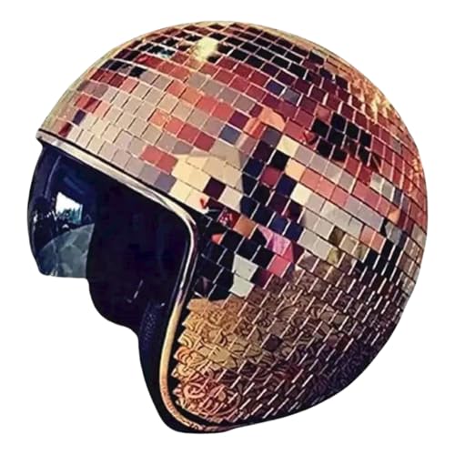 LYEAA Classic Disco Ball Helm Glitter Mirror Glass Punk Kostümhut mit einziehbarem Visor Disco Helm Spiegel Glitter Ball Helme Hut für Frauen Männer DJ Club Bühnenbar Party Hochzeit (Roségol von LYEAA