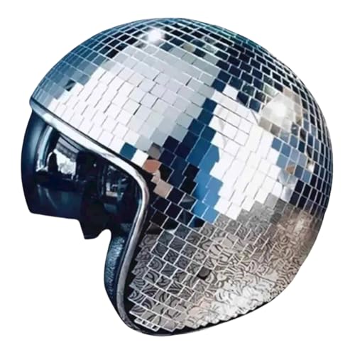 LYEAA Classic Disco Ball Helm Glitter Mirror Glass Punk Kostümhut mit einziehbarem Visorspiegel Glitter Ball Helme Hut für Frauen Männer DJ Club Bühnenbar Party Hochzeit (Silber) von LYEAA