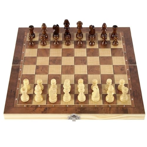 LYEAA Exquisites Schachset, Schach- und Damespielset, 3-in-1-Schachspielbrett, zusammenklappbare Aufbewahrung, Schachbrettsets aus Holz für Schachbrettspiele von LYEAA