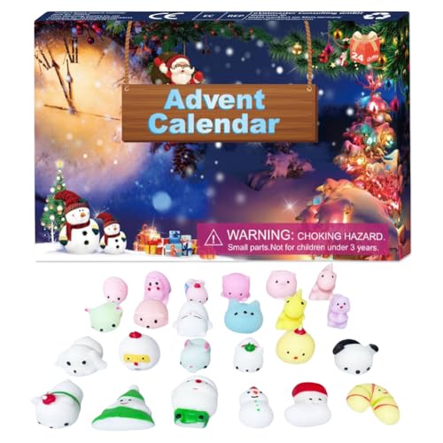 LYEAA Mochi Squishies Adventskalender 2024 mit 24 verschiedenen niedlichen Tierspielzeugen, Weihnachts-Countdown-Kalender, Geschenke for Jungen und Mädchen, Weihnachtsparty-Geschenk von LYEAA