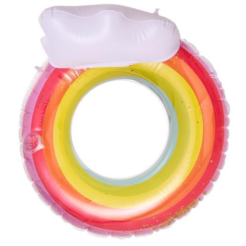 LYEAA Regenbogen-Pailletten-aufblasbarer Schwimmring mit Getränkehalter – auslaufsicherer Pool-Floatie for Solo-Sommerspaß von LYEAA