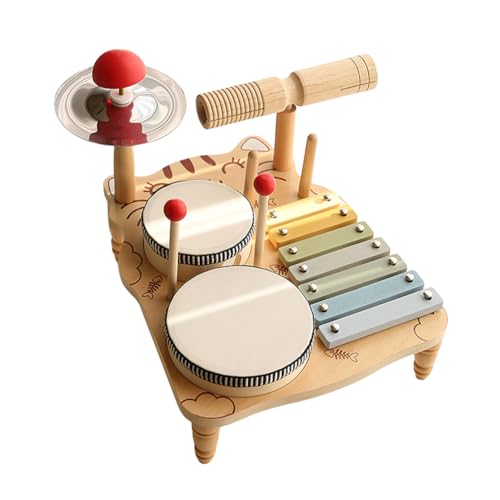 LYEAA Vorschulpädagogisches Baby-Musikspielzeug, Geburtstagsgeschenke, Musikinstrumenten-Set, Kindertrommel-Set für Kleinkinder, Xylophon, Tamburin, sensorisches Baby-Lernspielzeug für Junge von LYEAA