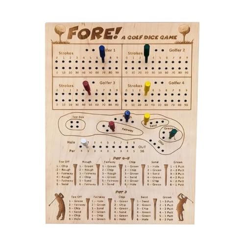 LYEAA Würfel Brettspiel Holz Würfel Tabletop Spiel tragbares Würfel Spiel Tolles Geschenk für Golferfreunde und Kinder (Golf Würfel Brettspiel 10 Pegs 4 Dices) von LYEAA