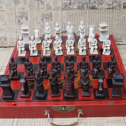 Exquisites Schach, antikes Schach, dreidimensionale, super große Schachfiguren, zusammenklappbares Schachbrett aus Holz, Terrakotta-Kriegerfiguren von LYFDPN