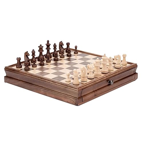 Holzschachspiel, großes Schachspiel, professionelles Schachbrettspiel mit Holzschachfiguren und Aufbewahrungsfächern für das Spiel von LYFDPN