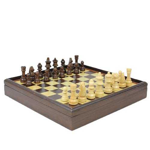 Holzset Deluxe großes Schachspiel Tragbares Reiseschachbrettspiel mit Holzschachfiguren und Aufbewahrungsbox für das Spiel von LYFDPN