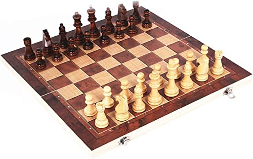 International Chess Checkers 3-in-1 faltbares Holzschachspiel, Brettspiel, internationales Schach von LYFDPN