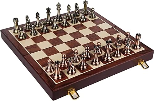 Internationales Schachspiel, Metallschach-Set für Erwachsene, 50,8 x 50,8 cm, Reise-Schachspiel mit Brett, zusammenklappbares Schachbrett aus Holz, Brettspiel von LYFDPN