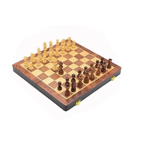 Klappschachspiel aus Holz, 12-Zoll-Schachspiel mit Spielfigurenaufbewahrung, Schachspiel von LYFDPN