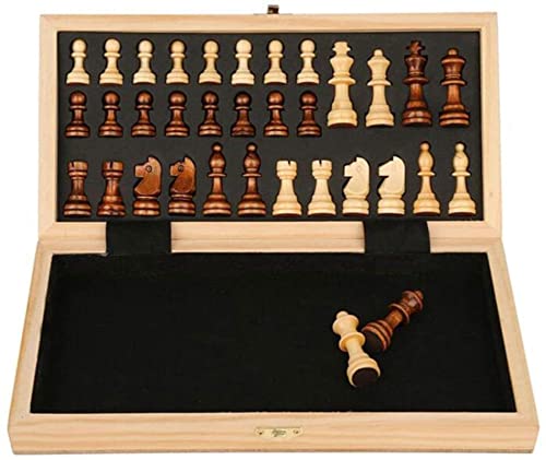 Magnetisches Schachspiel aus Holz, Schachfiguren-Set, zusammenklappbares Schachfiguren-Sammlung, tragbares Brett für Erwachsene und Kinder, Reisen, internationales Schach von LYFDPN