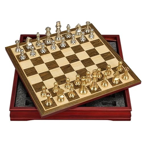 Professionelles Schachspiel aus Holz mit Schachfiguren aus Zinklegierung und Aufbewahrungsschlitz für traditionelle Familienbrettspiele von LYFDPN