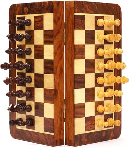 Schach, handgefertigtes Klappschach aus Holz, magnetisches Schach, professionelles Reiseschachbrett mit Schachfiguren und Aufbewahrungsfächern von LYFDPN