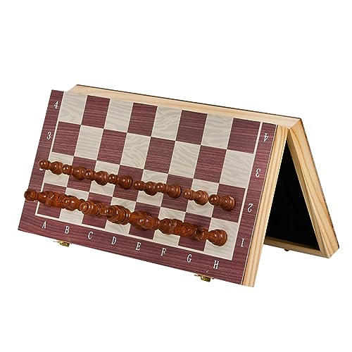 Schachbrett-Set, zusammenklappbares Schachbrett aus Holz mit Aufbewahrungsschlitzen, handgefertigte Holzstücke, Schachbrett für Erwachsene, Geschenk/M () von LYFDPN
